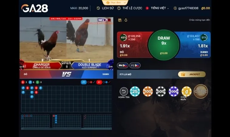 Chinh Phục Cách Chơi Đá Gà GA28 Tại Luck8 Như Dân Chuyên 2 Giao diện đặt cược Đá Gà GA28 Tại Luck8
