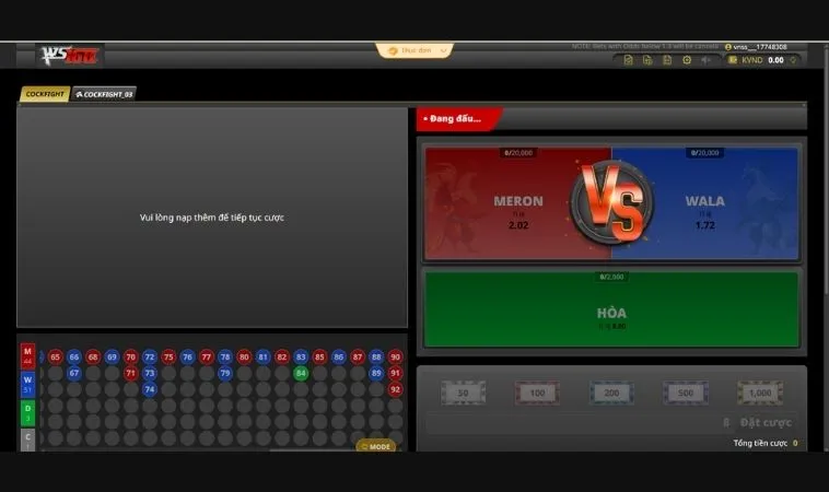 Toàn Tập Cách Chơi Đá Gà WS168 Tại Luck8 Cho Người Mới 2 Giao diện đặt cược Đá Gà WS168 Tại Luck8