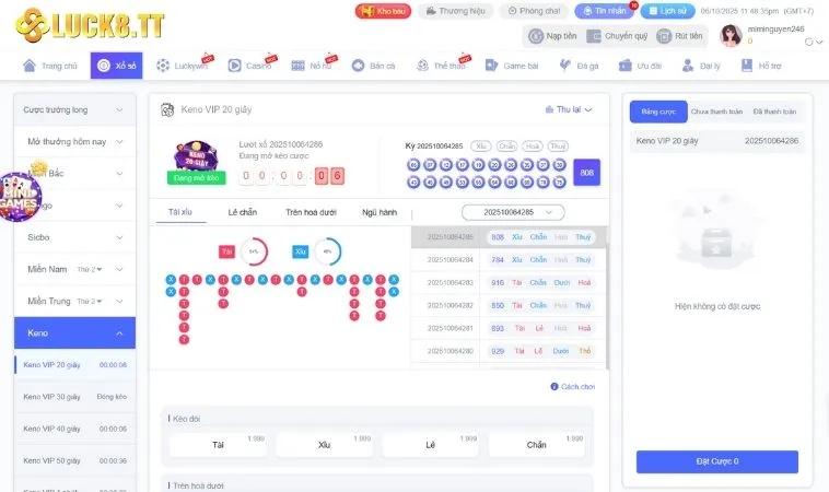 Hướng Dẫn Chơi Game Nhanh Keno Tại Luck8 Trúng Lớn Mỗi Ngày 2 Giao diện chơi game nhanh Keno Tại Luck8