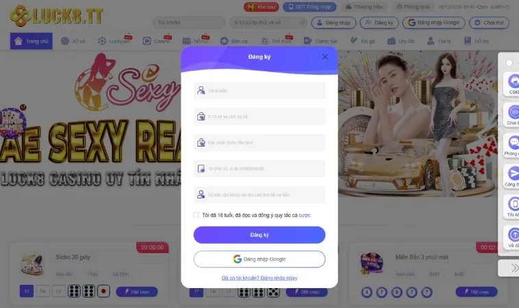 Đăng Ký Luck8 Nhận Ngay 100K Trải Nghiệm Cược Thả Ga 2 Giao diện đăng ký Luck8