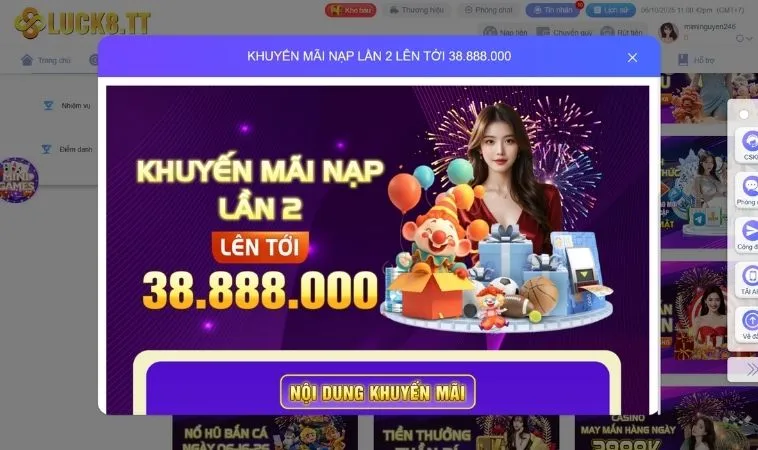 Chớp Ngay Ưu Đãi Nạp Lần 2 Tặng 50% Tại Nhà Cái Luck8 1 Nạp Lần 2 Tặng 50% Tại Nhà Cái Luck8